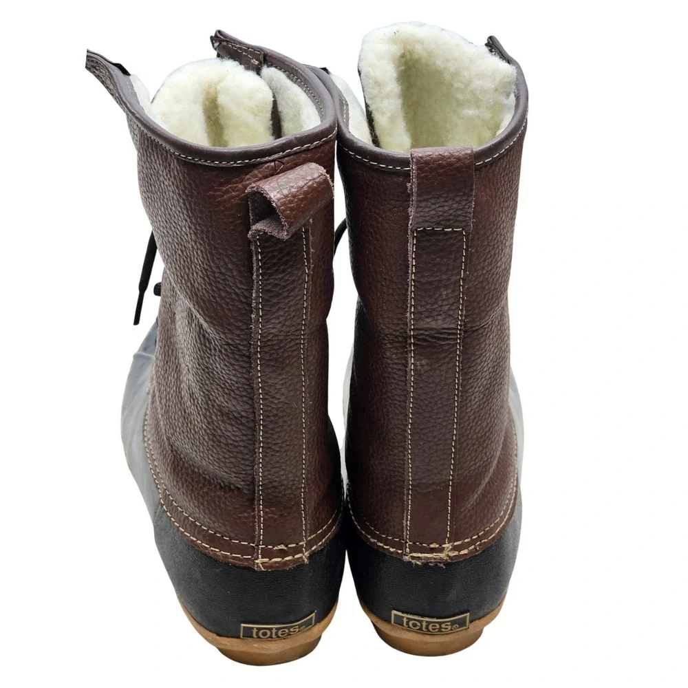 Totes Daphne Brown Black Faux Fur Lined Duck Boots Womens 9 Med‎ Steel Shank